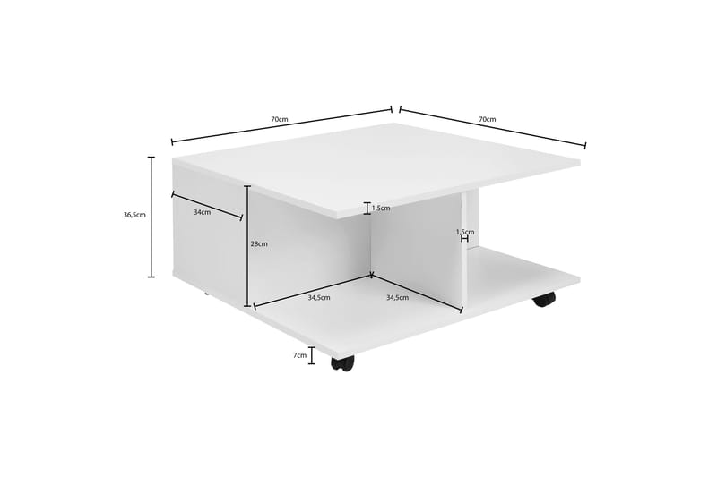 Delgadillo Kvadratisk Sofabord 70 cm med Skuffer og Hjul i Malt Tre - Hvit - Møbler - Bord - Sofabord - Sofabord med hjul