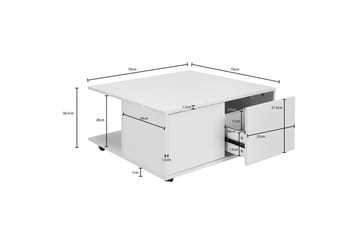 Delgadillo Kvadratisk Sofabord 70 cm med Skuffer og Hjul i Malt Tre - Hvit - Møbler - Bord - Sofabord - Sofabord med hjul
