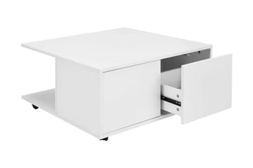 Delgadillo Kvadratisk Sofabord 70 cm med Skuffer og Hjul i Malt Tre - Hvit - Møbler - Bord - Sofabord - Sofabord med hjul