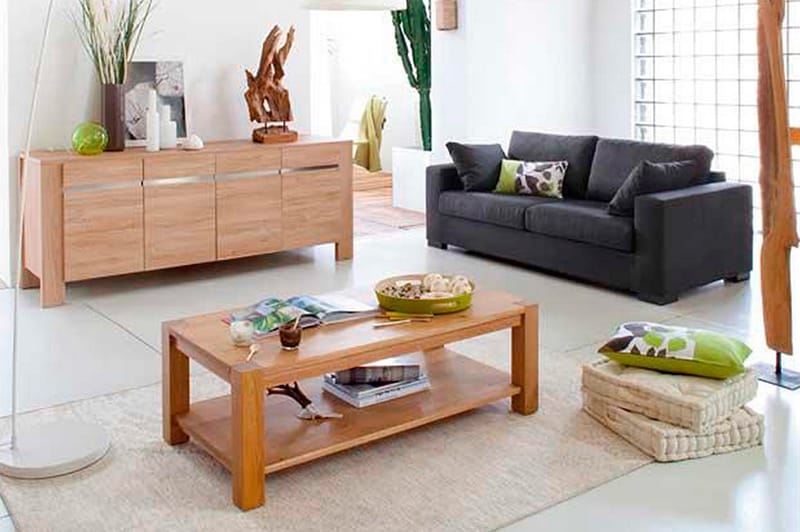 Demottte Sofabord 110 cm med Oppbevaringshylle - Eikefiner - Sofabord