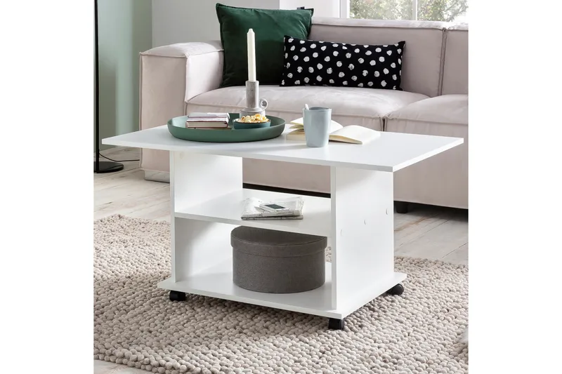 Dewand Sofabord 95 cm - Hvit - Møbler - Bord - Sofabord - Sofabord med hjul