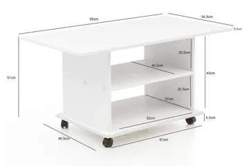 Dewand Sofabord 95 cm - Hvit - Møbler - Bord - Sofabord - Sofabord med hjul