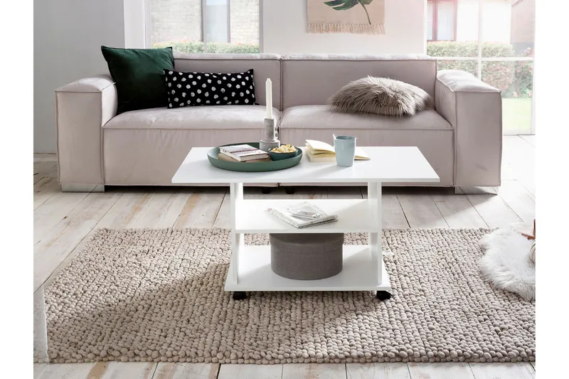 Dewand Sofabord 95 cm - Hvit - Møbler - Bord - Sofabord - Sofabord med hjul