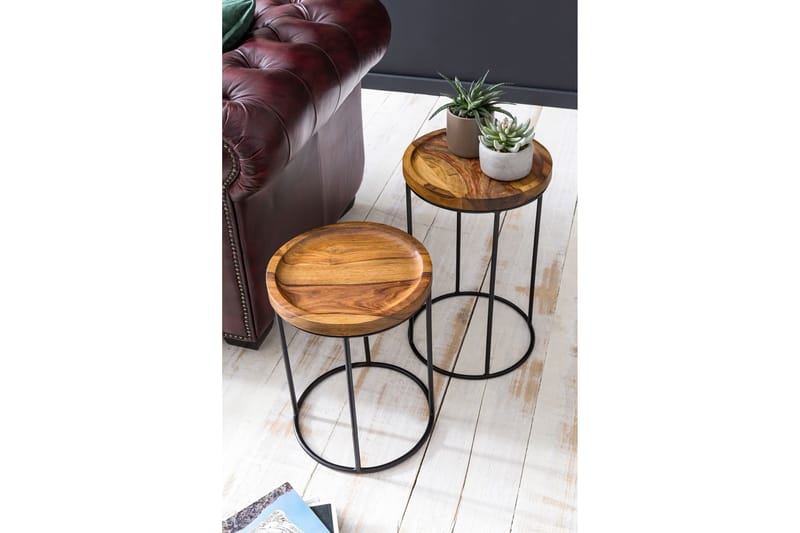 Dewester Settbord 31 cm 2 Bord - Massivt Tre/Svart - Møbler - Bord - Sofabord