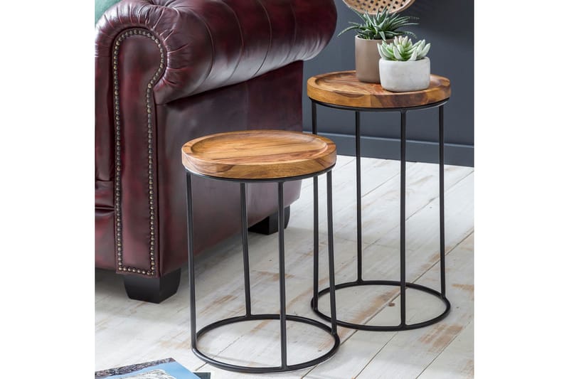 Dewester Settbord 31 cm 2 Bord - Massivt Tre/Svart - Møbler - Bord - Sofabord