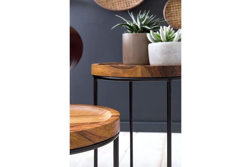 Dewester Settbord 31 cm 2 Bord - Massivt Tre/Svart - Møbler - Bord - Sofabord