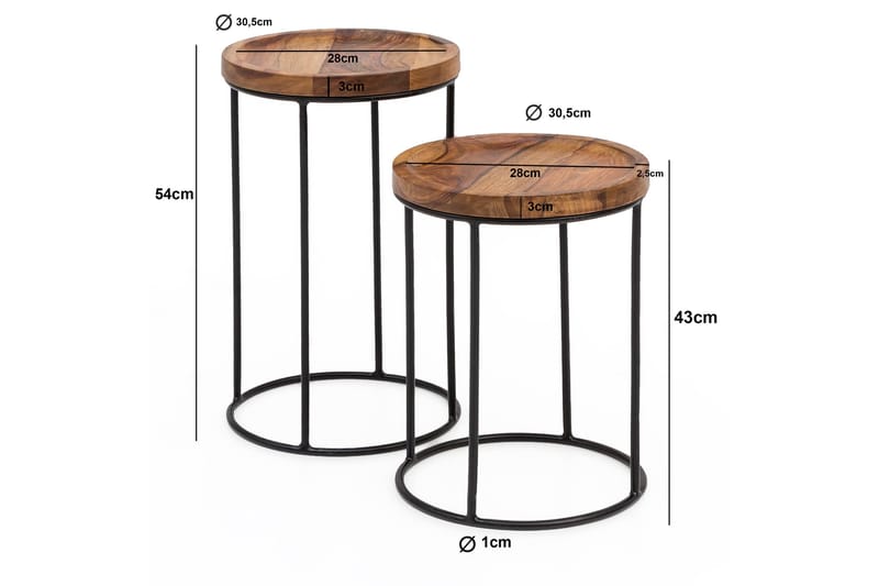 Dewester Settbord 31 cm 2 Bord - Massivt Tre/Svart - Møbler - Bord - Sofabord