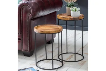 Dewester Settbord 31 cm 2 Bord - Massivt Tre/Svart - Møbler - Bord - Sofabord