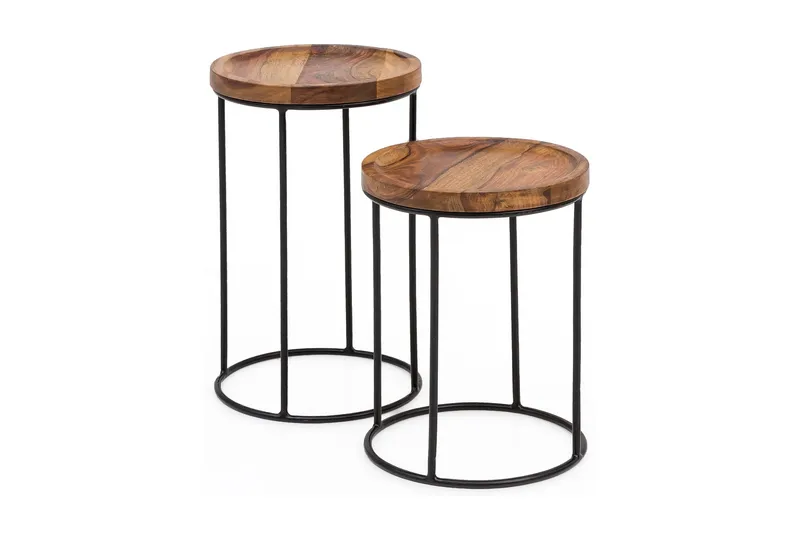 Dewester Settbord 31 cm 2 Bord - Massivt Tre/Svart - Møbler - Bord - Sofabord