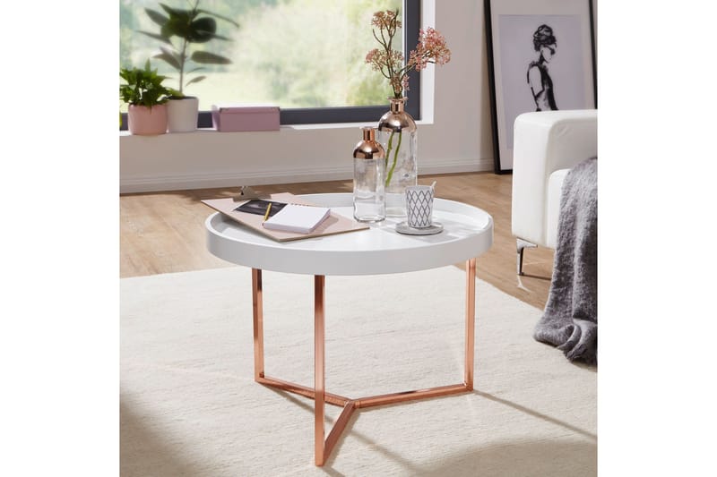Dhir Sofabord 59 cm Rundt - Hvit/Messing - Møbler - Bord - Sofabord