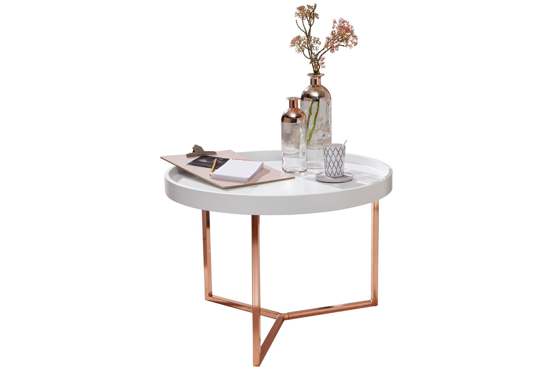 Dhir Sofabord 59 cm Rundt - Hvit/Messing - Møbler - Bord - Sofabord