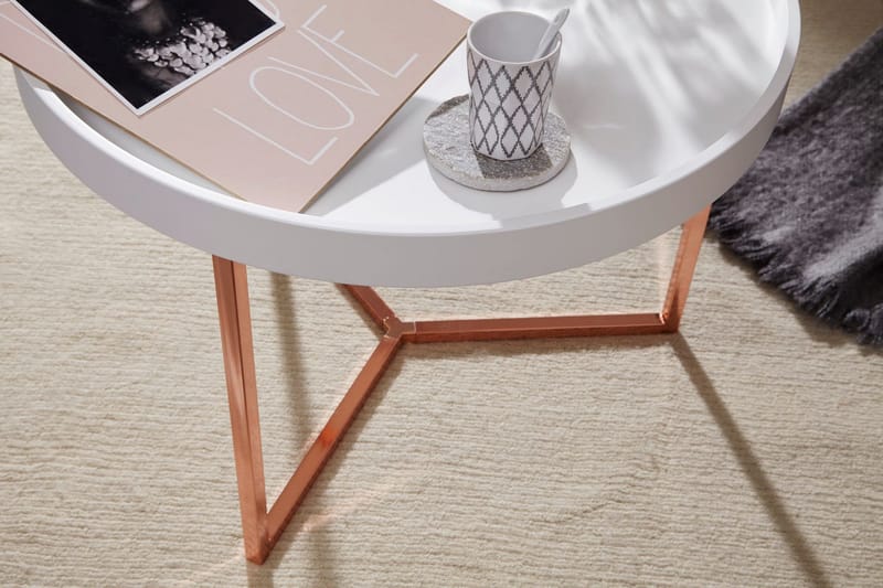 Dhir Sofabord 59 cm Rundt - Hvit/Messing - Møbler - Bord - Sofabord