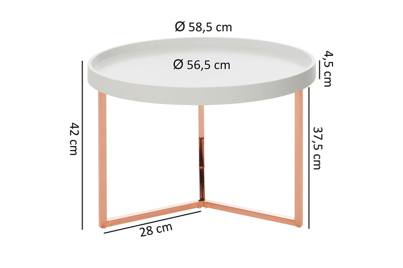 Dhir Sofabord 59 cm Rundt - Hvit/Messing - Møbler - Bord - Sofabord