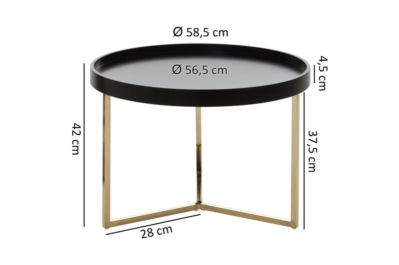 Dhir Sofabord 59 cm Rundt - Svart/Gull - Sofabord