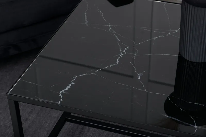 Dipp Sofabord 130 cm Marmormønster - Glas/Sort/Messing - Møbler - Bord - Sofabord