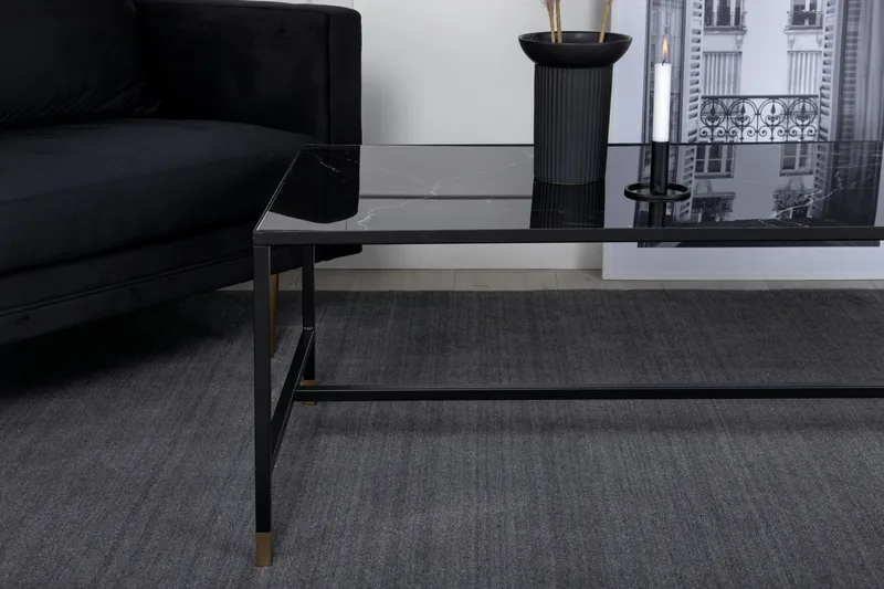 Dipp Sofabord 130 cm Marmormønster - Glas/Sort/Messing - Møbler - Bord - Sofabord