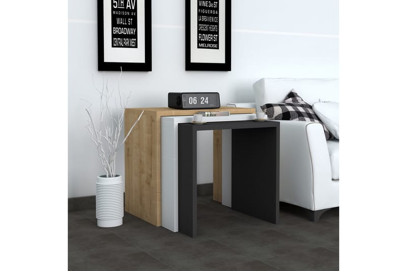 Doren Settbord  3-pk 50 cm - Valnøtt|Hvit|Grå - Møbler - Bord - Sofabord