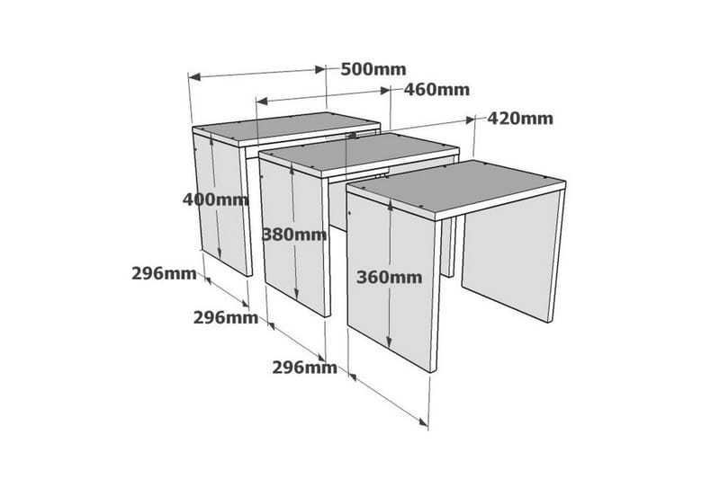 Doren Settbord  3-pk 50 cm - Valnøtt|Hvit|Grå - Møbler - Bord - Sofabord