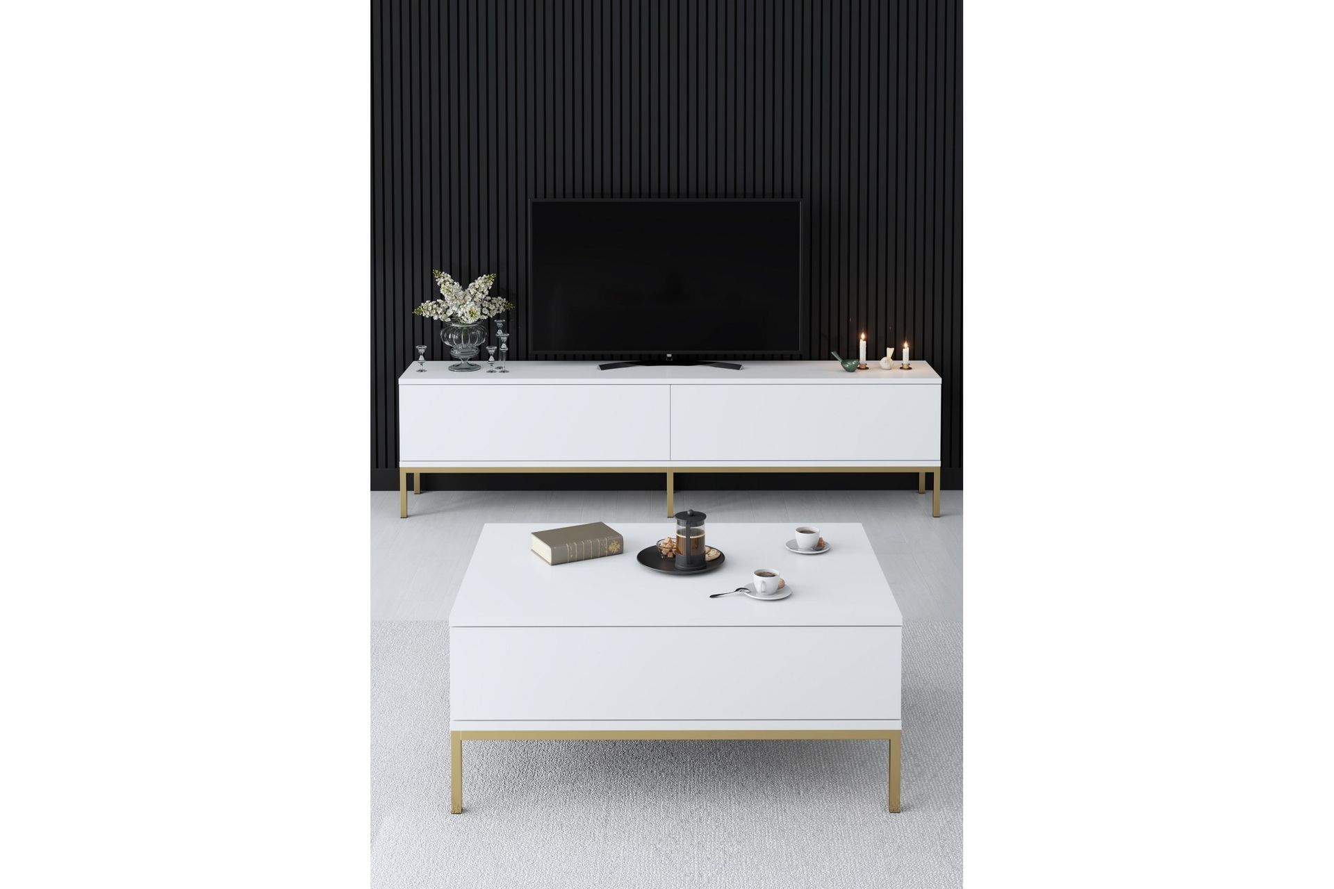 Dorlord Sofabord 90 cm - Vit/Guld - Møbler - Bord - Sofabord