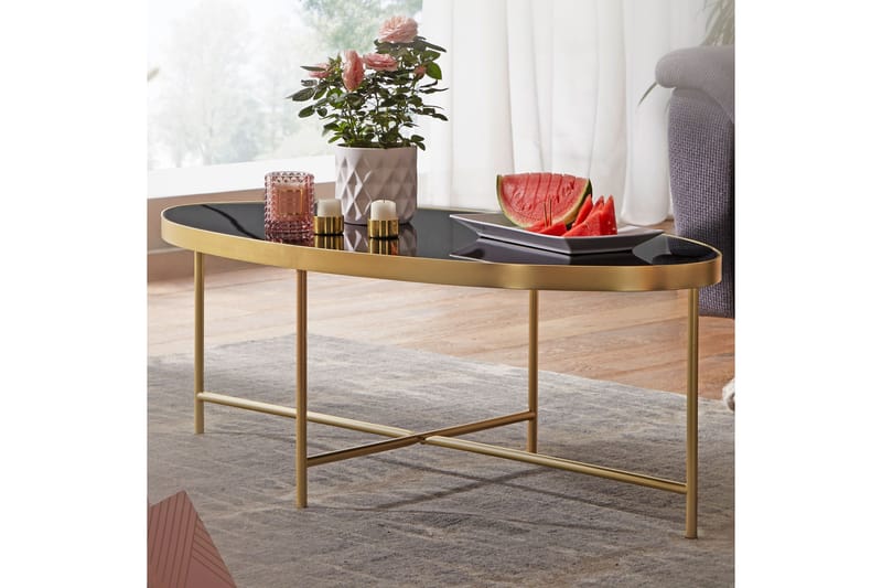 Dredyn Sofabord 110 cm Ovalt - Glass/Svart/Gull - Møbler - Bord - Sofabord