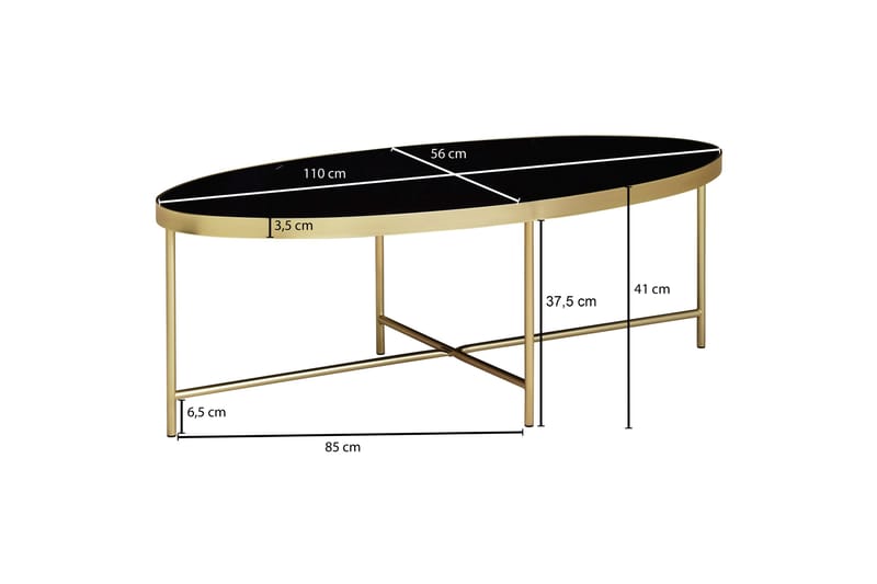 Dredyn Sofabord 110 cm Ovalt - Glass/Svart/Gull - Møbler - Bord - Sofabord