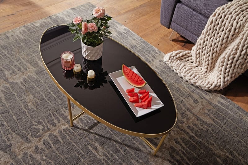 Dredyn Sofabord 110 cm Ovalt - Glass/Svart/Gull - Møbler - Bord - Sofabord