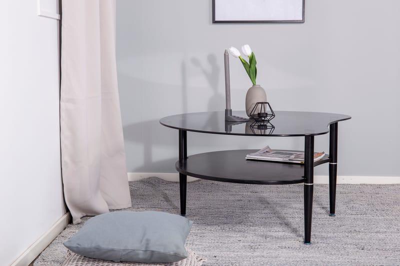 Egg Ovalt Sofabord med Hylle 101x80 cm i Glass med Metallben - Røykgrå - Møbler - Bord - Sofabord