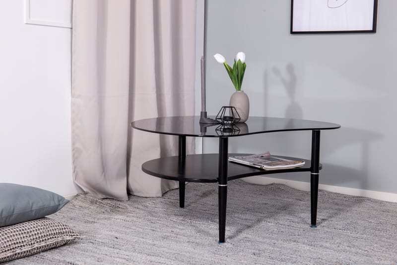 Egg Ovalt Sofabord med Hylle 101x80 cm i Glass med Metallben - Røykgrå - Møbler - Bord - Sofabord