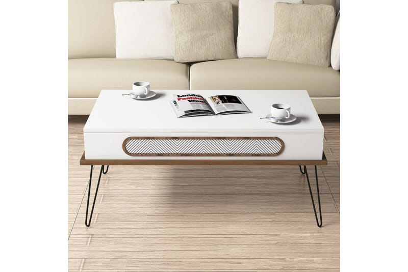 Ekolane Sofabord 105 cm med Oppbevaringshylle - Hvit/Natur - Sofabord