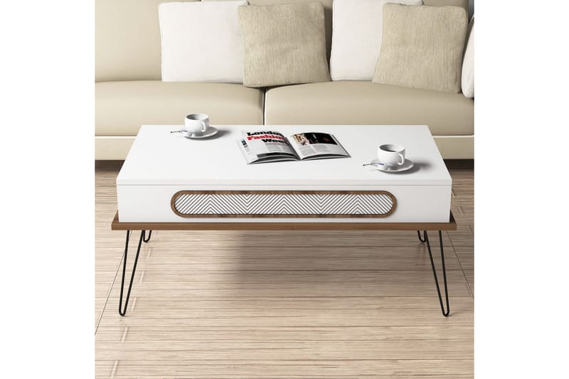 Ekolane Sofabord 105 cm med Oppbevaringshylle - Hvit/Natur - Møbler - Bord - Sofabord