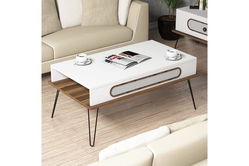 Ekolane Sofabord 105 cm med Oppbevaringshylle - Hvit/Natur - Sofabord