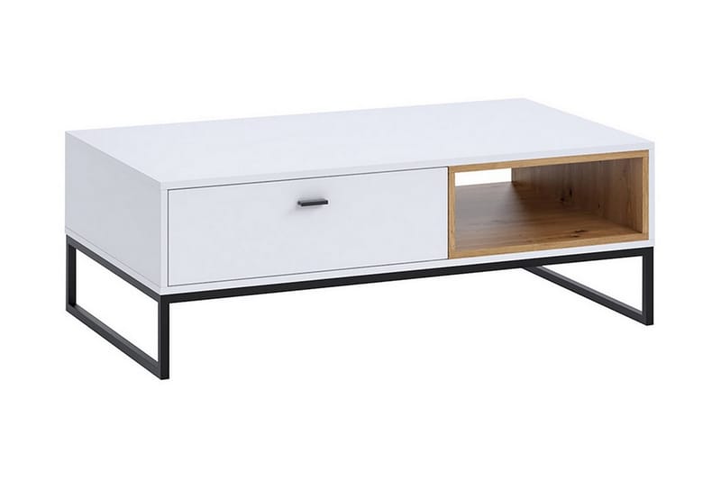 Ekomi Sofabord 120 cm med Oppbevaring Skuff + Hylle - Hvit/Natur/Svart - Møbler - Bord - Sofabord