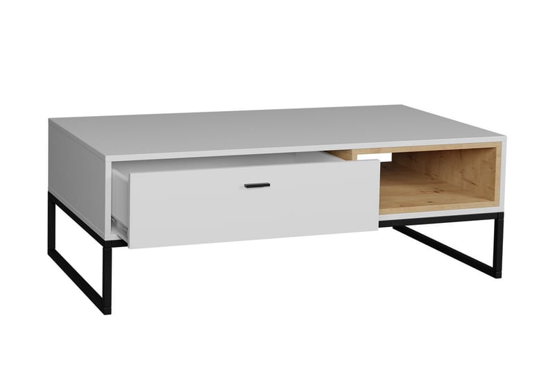Ekomi Sofabord 120 cm med Oppbevaring Skuff + Hylle - Hvit/Natur/Svart - Møbler - Bord - Sofabord