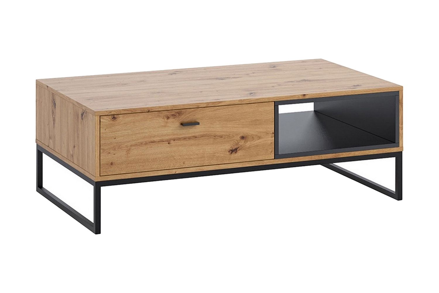 Ekomi Sofabord 120 cm med Oppbevaring Skuff + Hylle - Natur/Svart - Møbler - Bord - Sofabord