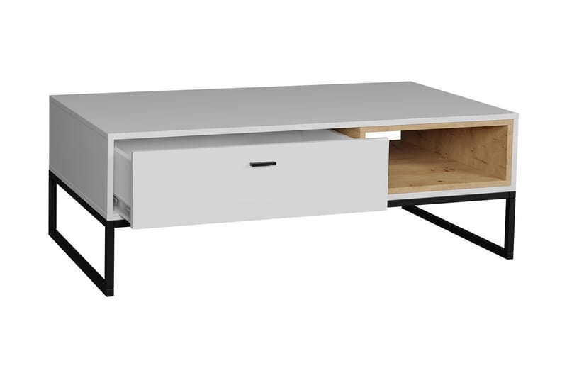 Ekomi Sofabord 120 cm med Oppbevaring Skuff + Hylle - Natur/Svart - Møbler - Bord - Sofabord