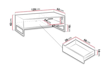 Ekomi Sofabord 120 cm med Oppbevaring Skuff + Hylle - Natur/Svart - Møbler - Bord - Sofabord