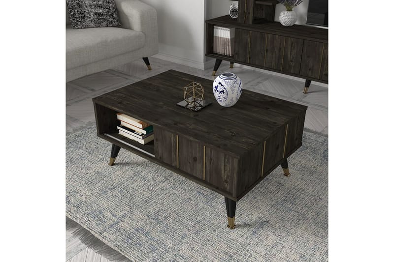 Ekte salongbord 90 cm - Mørkebrun - Sofabord