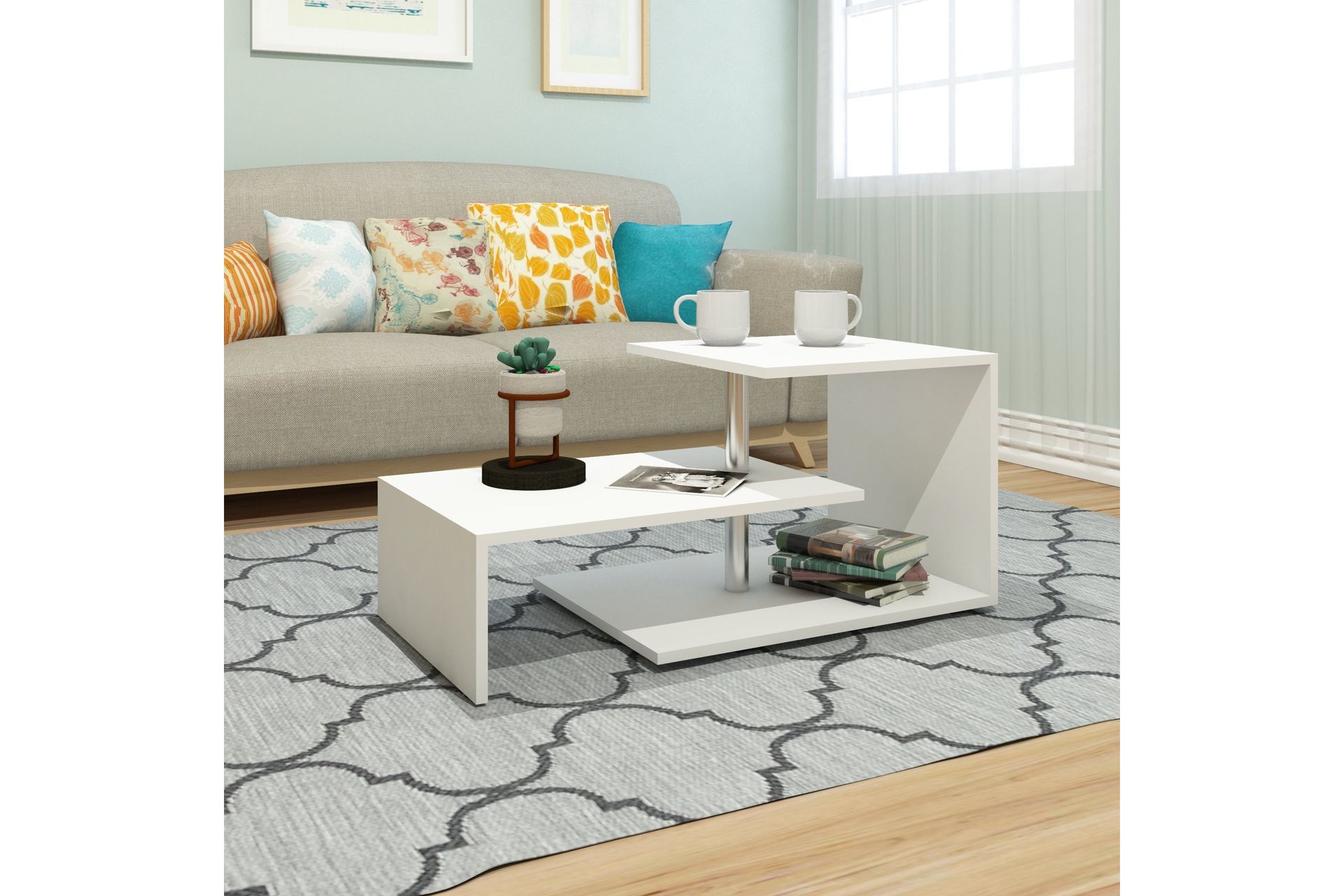 Elegancia Sofabord 100 cm med Oppbevaringshylle - Hvit - Møbler - Bord - Sofabord