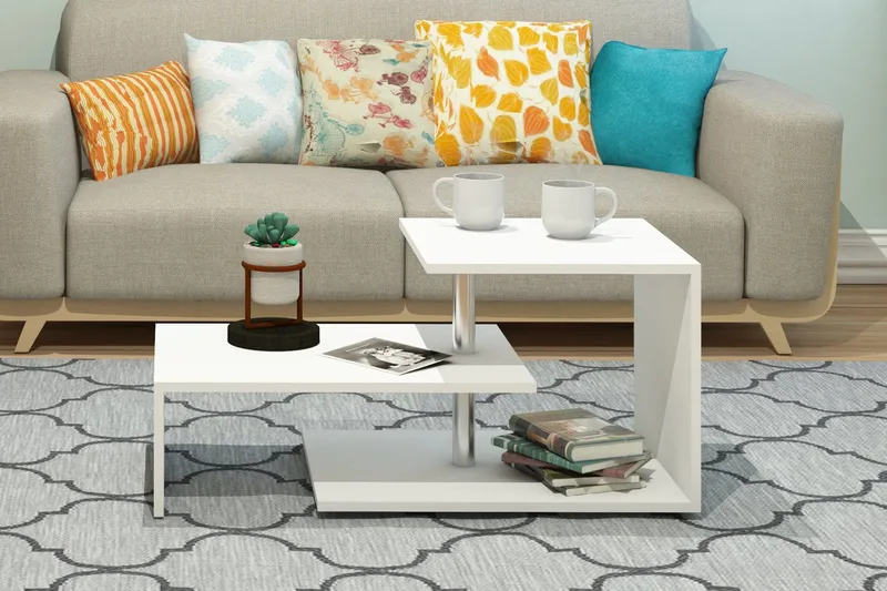 Elegancia Sofabord 100 cm med Oppbevaringshylle - Hvit - Møbler - Bord - Sofabord