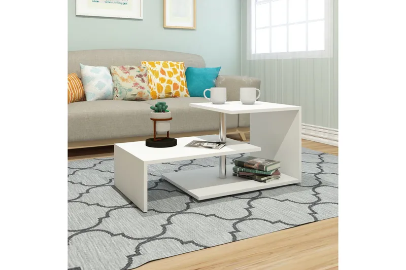 Elegancia Sofabord 100 cm med Oppbevaringshylle - Hvit - Møbler - Bord - Sofabord