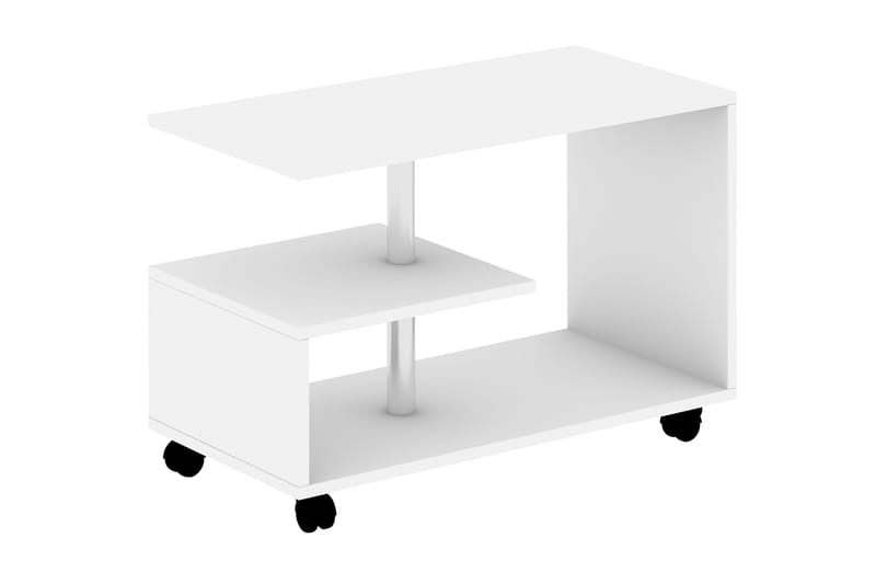 Elegancia Sofabord 80 cm med Oppbevaringshylle på Hjul - Hvit - Møbler - Bord - Sofabord