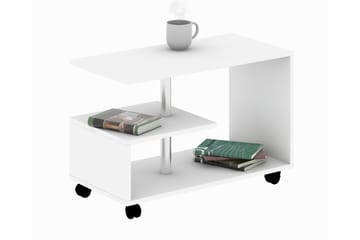 Elegancia Sofabord 80 cm med Oppbevaringshylle på Hjul - Hvit - Møbler - Bord - Sofabord