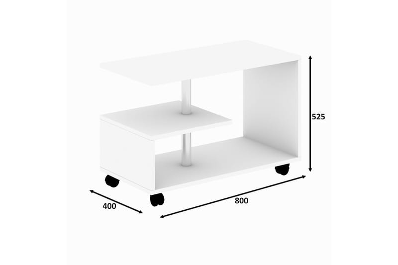 Elegancia Sofabord 80 cm med Oppbevaringshylle på Hjul - Hvit - Sofabord