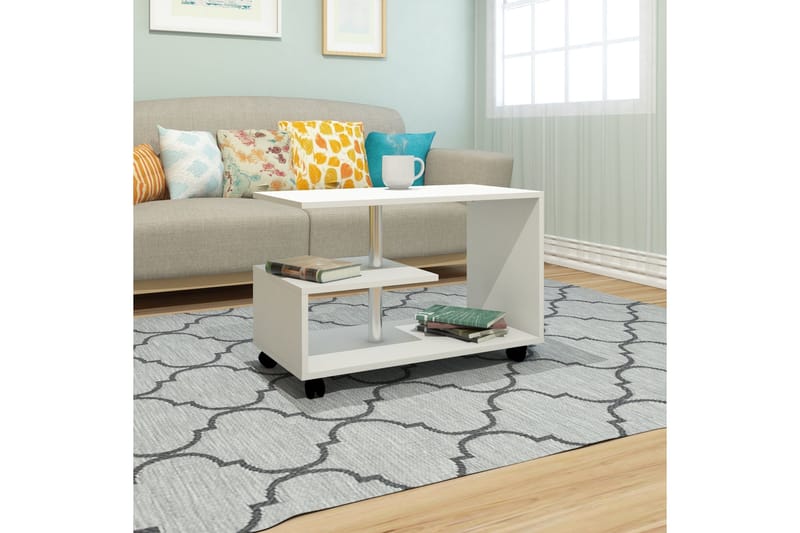 Elegancia Sofabord 80 cm med Oppbevaringshylle på Hjul - Hvit - Møbler - Bord - Sofabord
