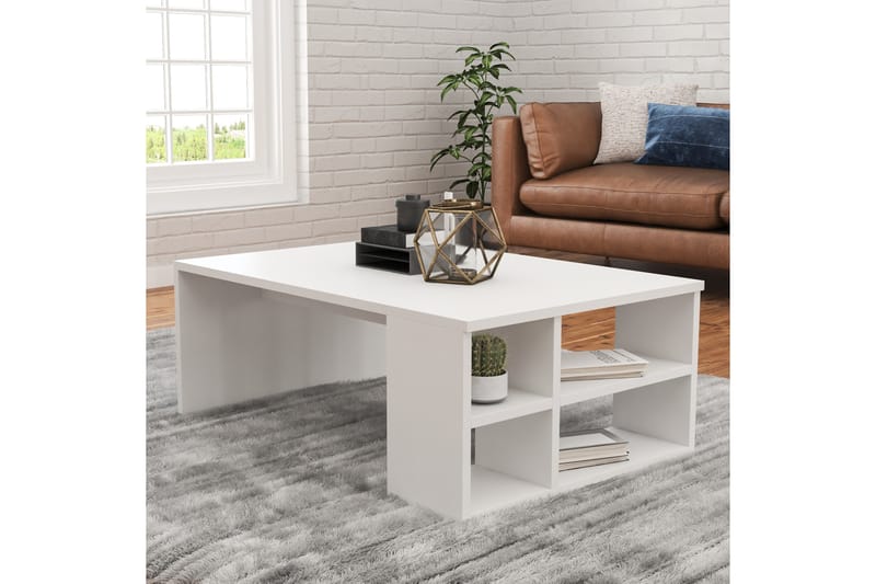 Elegancia Sofabord 90 cm med Oppbevaringshyller - Hvit - Møbler - Bord - Sofabord