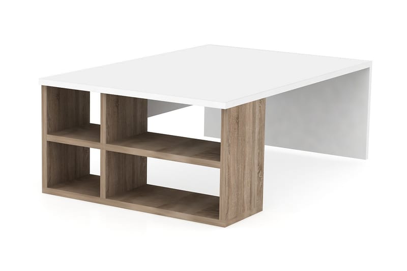 Elegancia Sofabord 90 cm med Oppbevaringshyller - Tre/Hvit - Møbler - Bord - Sofabord