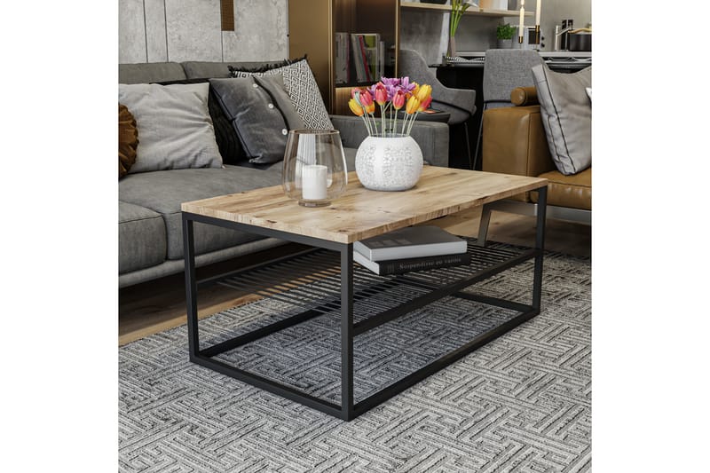 Emlak Sofabord 95 cm med Oppbevaringshylle - Natur/Svart - Møbler - Bord - Sofabord