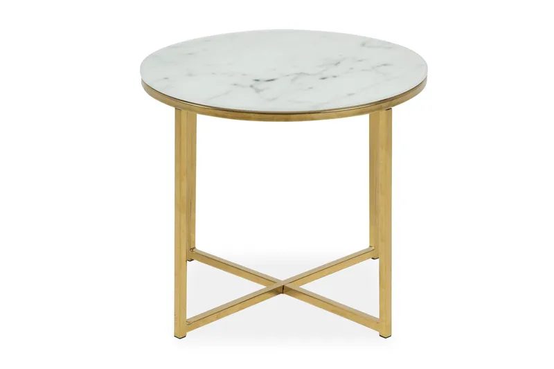 Epiffer Sofabord 50 cm Rundt Marmormønster, Hvit/Grå/Messing