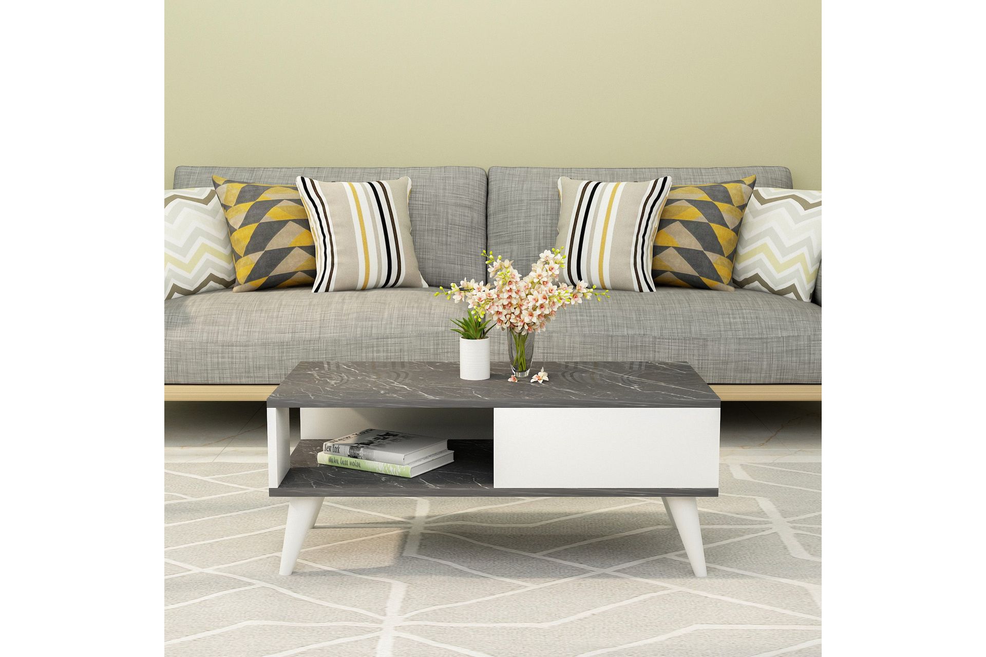 Ergene Sofabord 90x40x90 cm - Svart/Hvit - Møbler - Bord - Sofabord