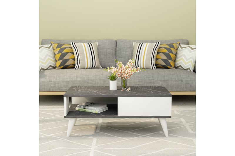 Ergene Sofabord 90x40x90 cm - Svart/Hvit - Møbler - Bord - Sofabord